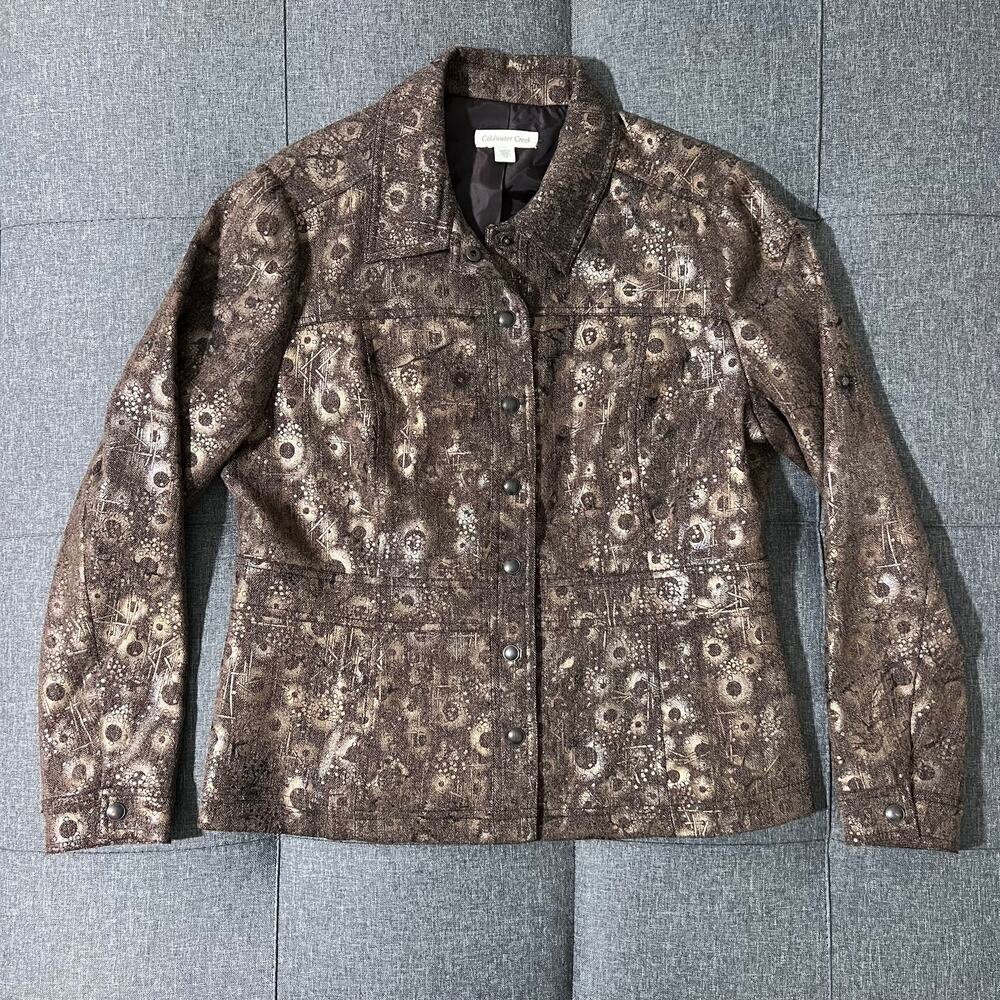 Coldwater‎ Creek Jacket Blazer Women 12 Brown Gold Accent Satin Lining - Picture 3 of 9